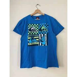 Vintage Quiksilver Stripe Checkered Graphic Blue Tee
